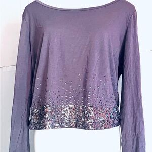Ludi Cold Shoulder Purple Sequin Long Sleeve Top -NWT